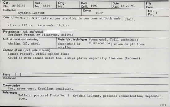 Documentation associated with Hearst Museum object titled Scarf, accession number 16-20144, no description available.