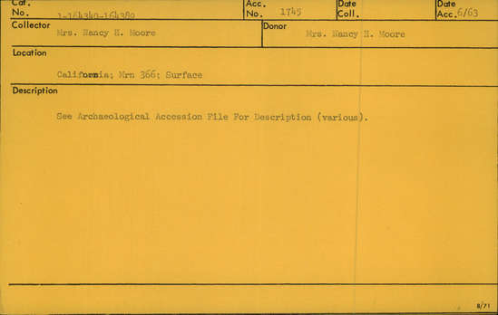 Documentation associated with Hearst Museum object titled Charmstone, accession number 1-164356, described as stone, schist, teardrop shaped w/ projection at top; maximum length: 7.4cm; 1 side rough - hammerstone?