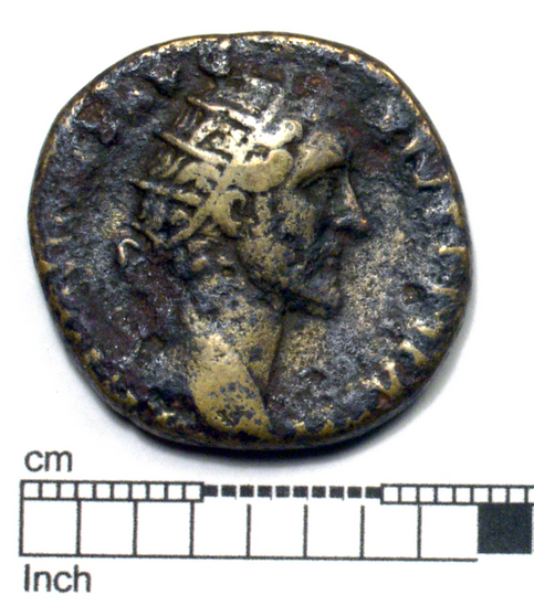 Hearst Museum object titled Coin: æ, accession number 8-7585, described as Coin; Rome: Antoninus Pius.