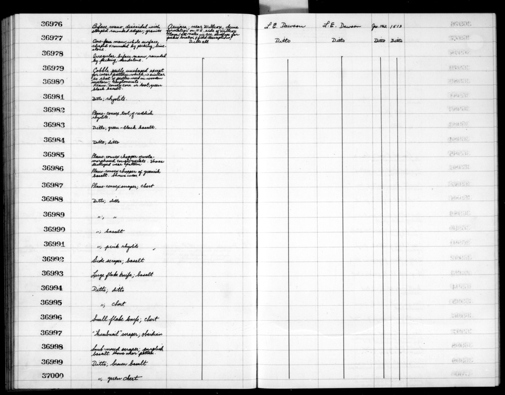 Documentation associated with Hearst Museum object titled Core, accession number 2-36981, described as Plano-covex core or tool; rhyolite