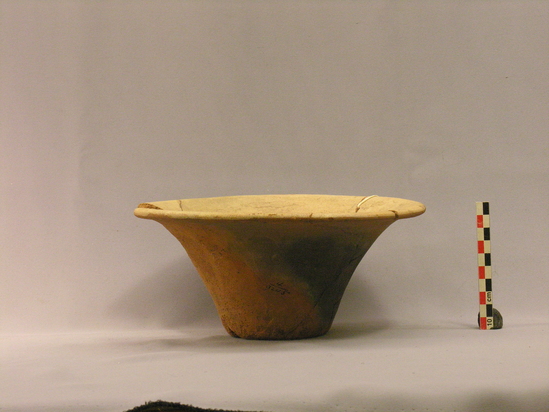 Hearst Museum object 3 of 3 titled Bowl, accession number 4-3245, described as Flaring flat bottomed bowl, red and white, no design