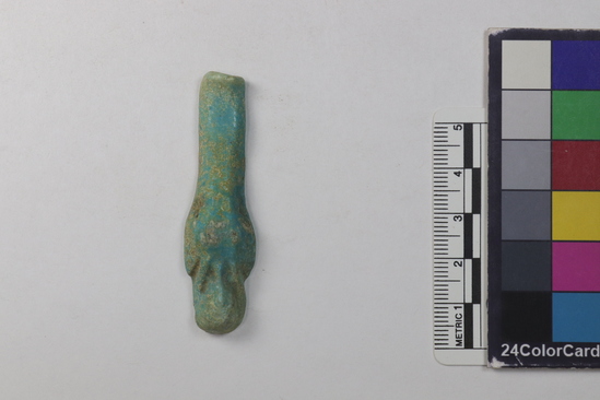 Hearst Museum object titled Ushabti, accession number 6-21140, described as blue glaze ushabti.  Ptolemaic. Notice: Image restricted due to its potentially sensitive nature. Contact Museum to request access.