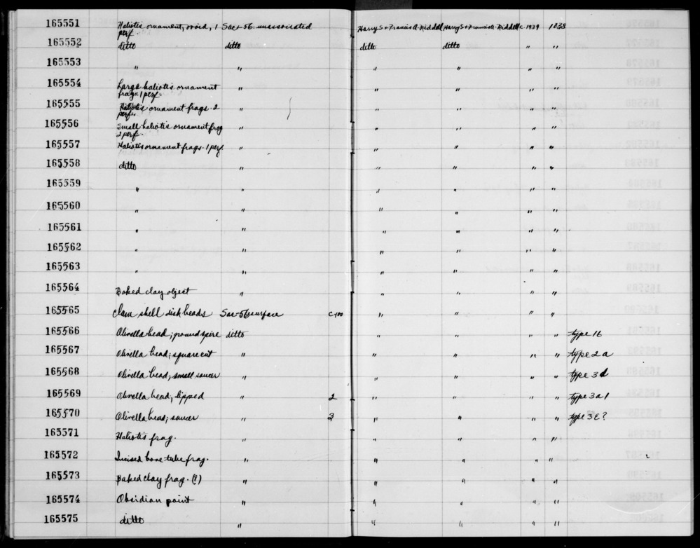 Documentation associated with Hearst Museum object titled Bead, accession number 1-165567, described as Olivella, square cut.