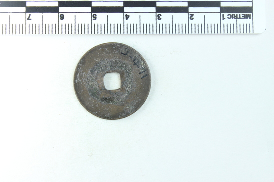 Hearst Museum object 2 of 4 titled Coin, accession number 9-471, described as Coin; Kako Tsuho, 1739. French Indo-China.