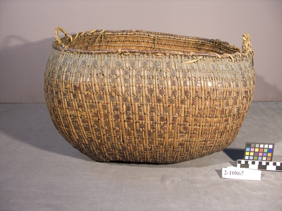 Hearst Museum object 1 of 2 titled Basket, accession number 2-10867, described as Made of birch bark and cane.