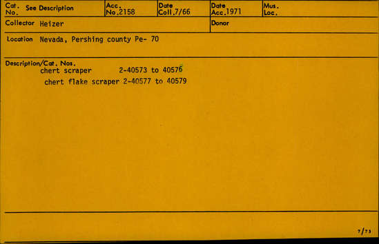 Documentation associated with Hearst Museum object titled Scraper, accession number 2-40576, described as chert scraper