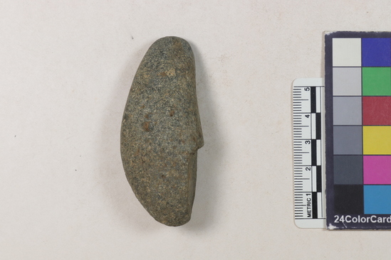 Hearst Museum object titled Axe, accession number 16-4587, described as Small stone axe with polished blade and shouldered head