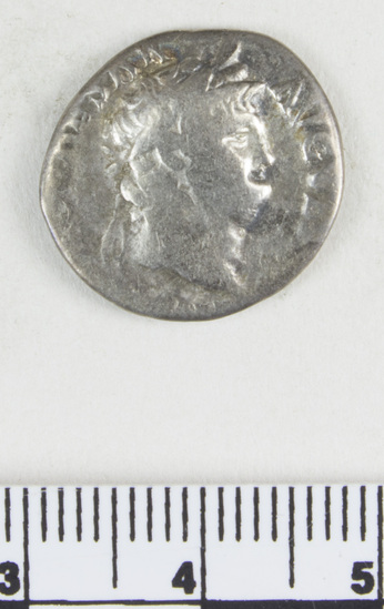 Hearst Museum object 3 of 8 titled Coin: ar denarius, accession number 8-7546, described as Coin; AR; Denarius; Roman. 3.18 grams, 18 mm. Nero, Rome, 64-68 AD. Obverse: NERO CAESAR AVGVSTVS, bust facing right, laureate. Reverse: IVPPITER CVSTOS, Jupiter seated l. CF American Numismatic Society coin 1956.127.1270 with inscription Obverse: NERO CAESAR AVGVSTVS, Reverse: IVPPITER CVSTOS