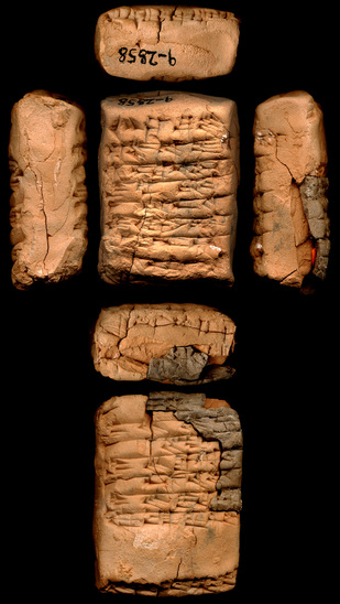 Hearst Museum object 4 of 4 titled Cuneiform tablet, accession number 9-2858, described as Mesopotamian cuneiform tablet