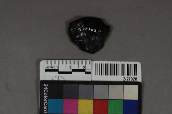 Hearst Museum object titled Obsidian projectile point fragment, accession number 2-27028, described as Obsidian projectile point fragment