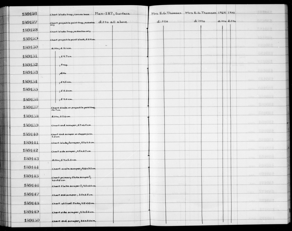 Documentation associated with Hearst Museum object titled Flake scraper, accession number 1-189145, described as chert primary flake scraper?; 4.0 x 3.5cm