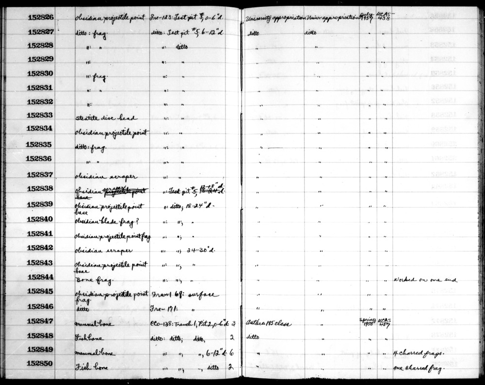 Documentation associated with Hearst Museum object titled Projectile point fragment, accession number 1-152831, described as Obsidian.