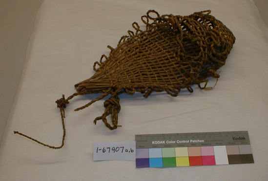 Hearst Museum object titled Snowshoes (drags), accession number 1-67907a,b, described as Openwork twining.