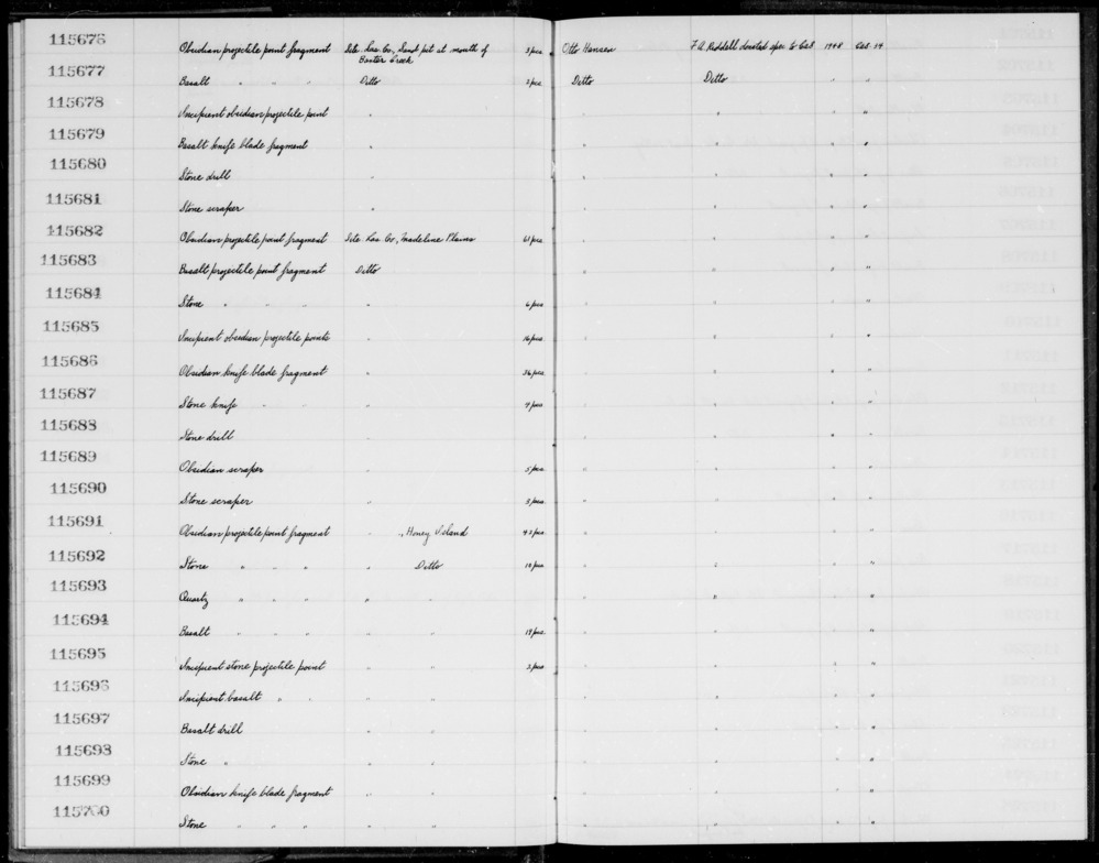 Documentation associated with Hearst Museum object titled Blade fragment, accession number 1-115687, described as Stone knife blade fragment