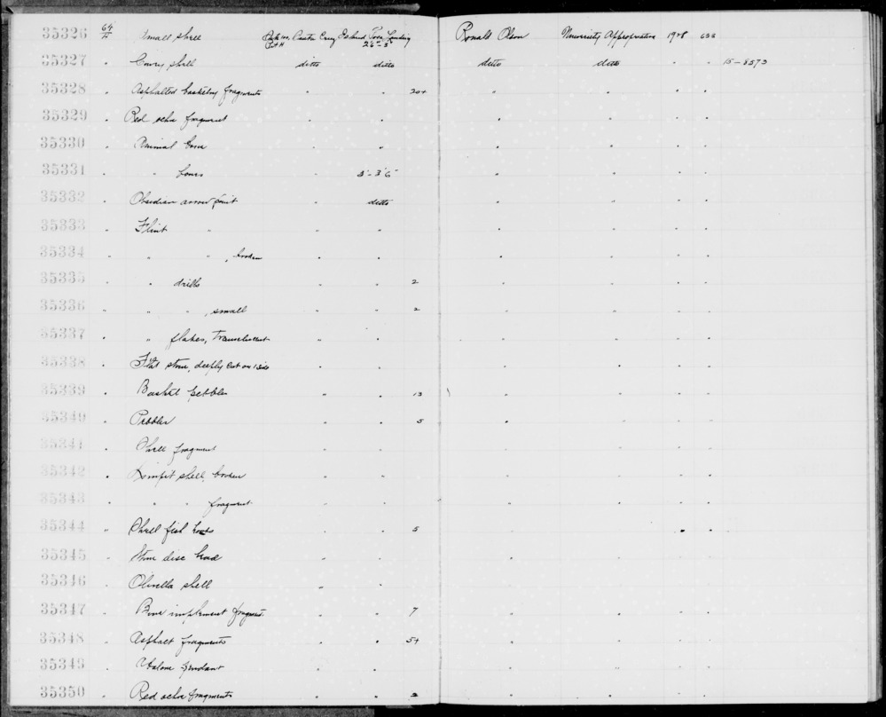 Documentation associated with Hearst Museum object titled Fishhooks, accession number 1-35344, described as Shell fishhooks.