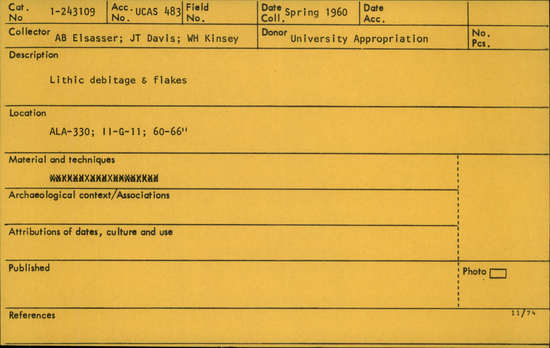 Documentation associated with Hearst Museum object titled Debitage, accession number 1-243109, described as Lithic debitage and flakes