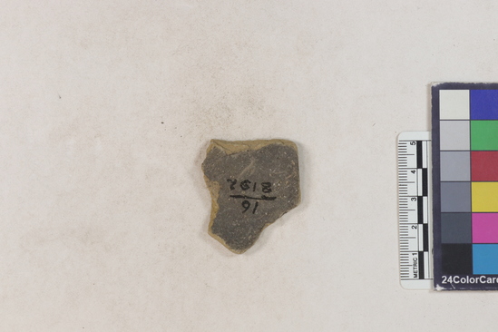 Hearst Museum object 16 of 183 titled Potsherd, accession number 16-8192, described as Potsherd: bodys Section of Manta on beach currently inhabited. Numbers  8111 to 8194 are sherds picked up on beach at low tide.