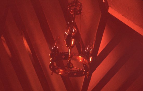 Hearst Museum object titled Color slide, accession number 25-19516, described as Image of chandelier hanging from ceiling.