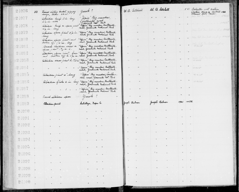 Documentation associated with Hearst Museum object titled Flake, accession number 1-24086, described as Obsidian flake