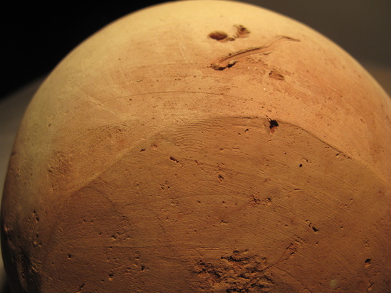 Hearst Museum object 72 of 85 titled Broken jar, accession number 6-5740, described as Pottery: smooth pinkish globose jar, rim broken