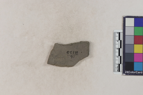 Hearst Museum object titled Potsherd, accession number 16-8139, described as Potsherd; Base, painted Numbers  8111 to 8194 are sherds picked up on beach at low tide. Section of Manta on Beach currently inhabited.