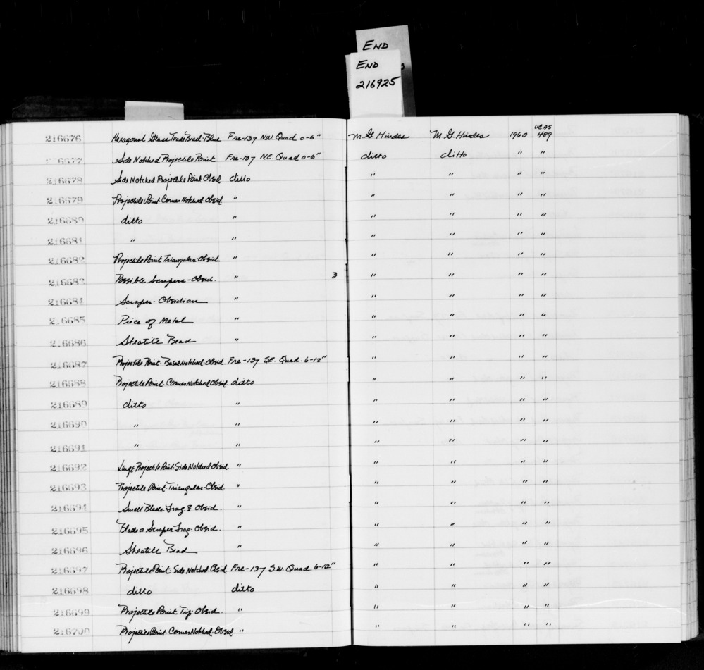 Documentation associated with Hearst Museum object titled Scrapers, accession number 1-216683, described as Possible scrapes. Obsidian.