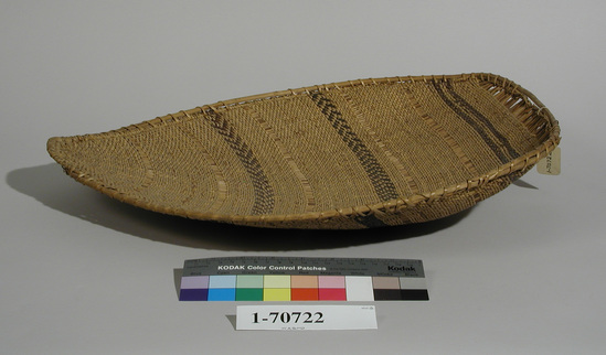 Hearst Museum object 1 of 2 titled Winnowing tray, accession number 1-70722, described as Winnowing basket, diagonal twining.  winnowing tray