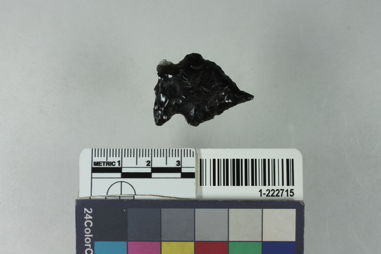 Hearst Museum object titled Projectile point, accession number 1-222715, described as Black obsidian. Crude.