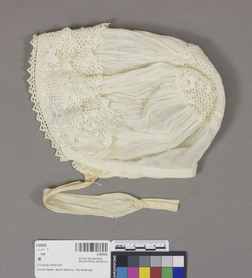 Hearst Museum object 2 of 2 titled Cap, accession number 2-65929, described as Baby's cap that matches dress 2-65928.