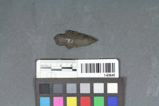 Hearst Museum object titled Point, accession number 1-63649, described as Black flint.