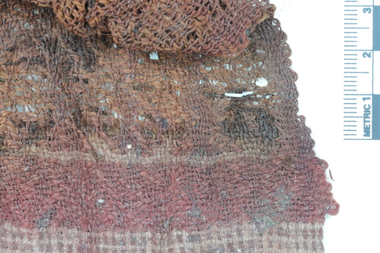 Hearst Museum object 3 of 8 titled Cloth, accession number 4-5619, described as Red cloth with pattern of conventional animal heads