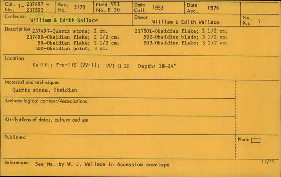 Documentation associated with Hearst Museum object titled Quartz, accession number 1-237497, described as Quartz stone.