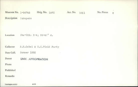 Documentation associated with Hearst Museum object titled Scrapers, accession number 1-96745, described as Scrapers.