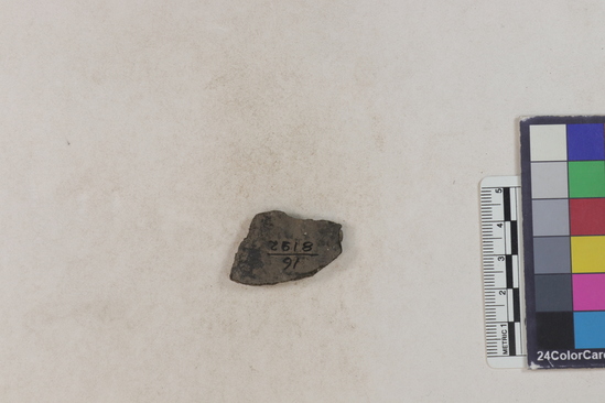 Hearst Museum object 39 of 183 titled Potsherd, accession number 16-8192, described as Potsherd: bodys Section of Manta on beach currently inhabited. Numbers  8111 to 8194 are sherds picked up on beach at low tide.