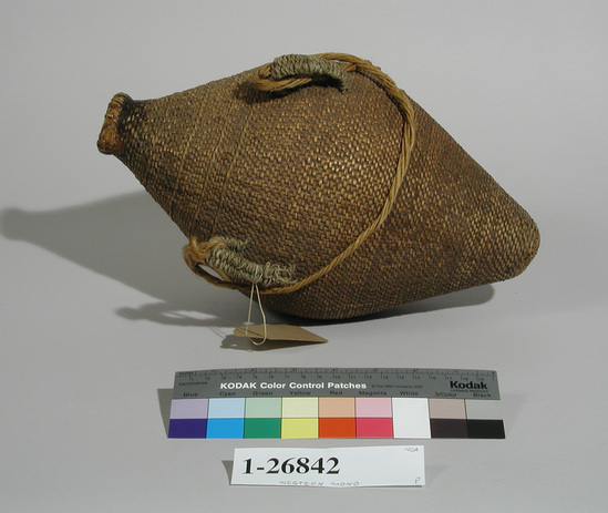 Hearst Museum object titled Water storage basket, accession number 1-26842, described as Twined, pitched water bottle; two handles.