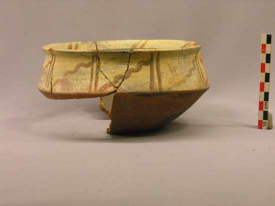 Hearst Museum object 3 of 4 titled Bowl, accession number 4-2754, described as Bowl of red pottery, white shoulder with red design.