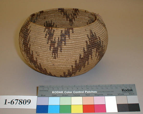 Hearst Museum object titled Bowl basket, accession number 1-67809, described as Coiled, bowl shape with incurving rim.