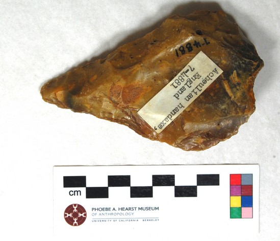 Hearst Museum object titled Handaxe, accession number 7-4881, described as Acheulian Handaxe; brown flint