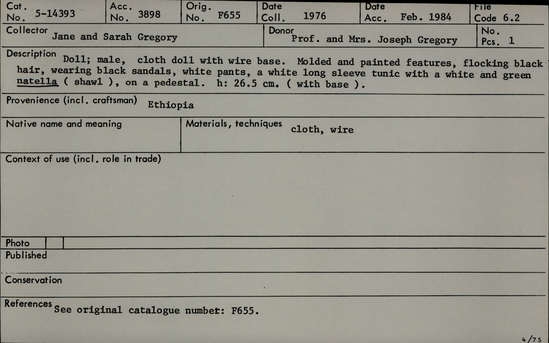 Documentation associated with Hearst Museum object titled Spear and blade cover, accession number 5-13393a-d, described as 3 piece spear and blade cover