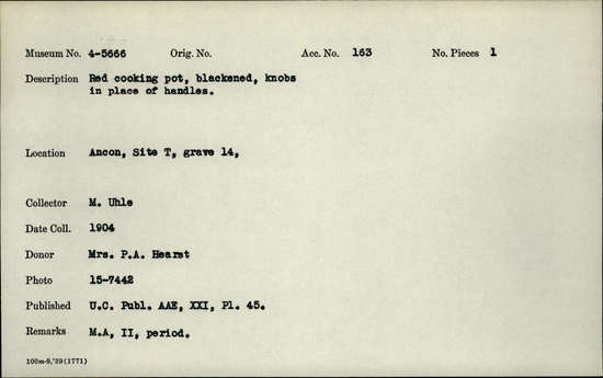 Documentation associated with Hearst Museum object titled Pot w/ nubs, accession number 4-5666, no description available.