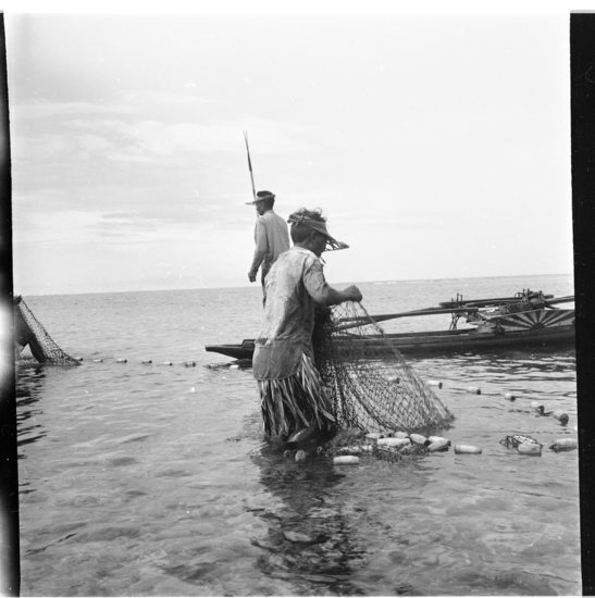 Hearst Museum object titled Black-and-white negative, accession number 15-31421, described as Black-and-white negative, Ponape, Fishing, Kiti, 1946