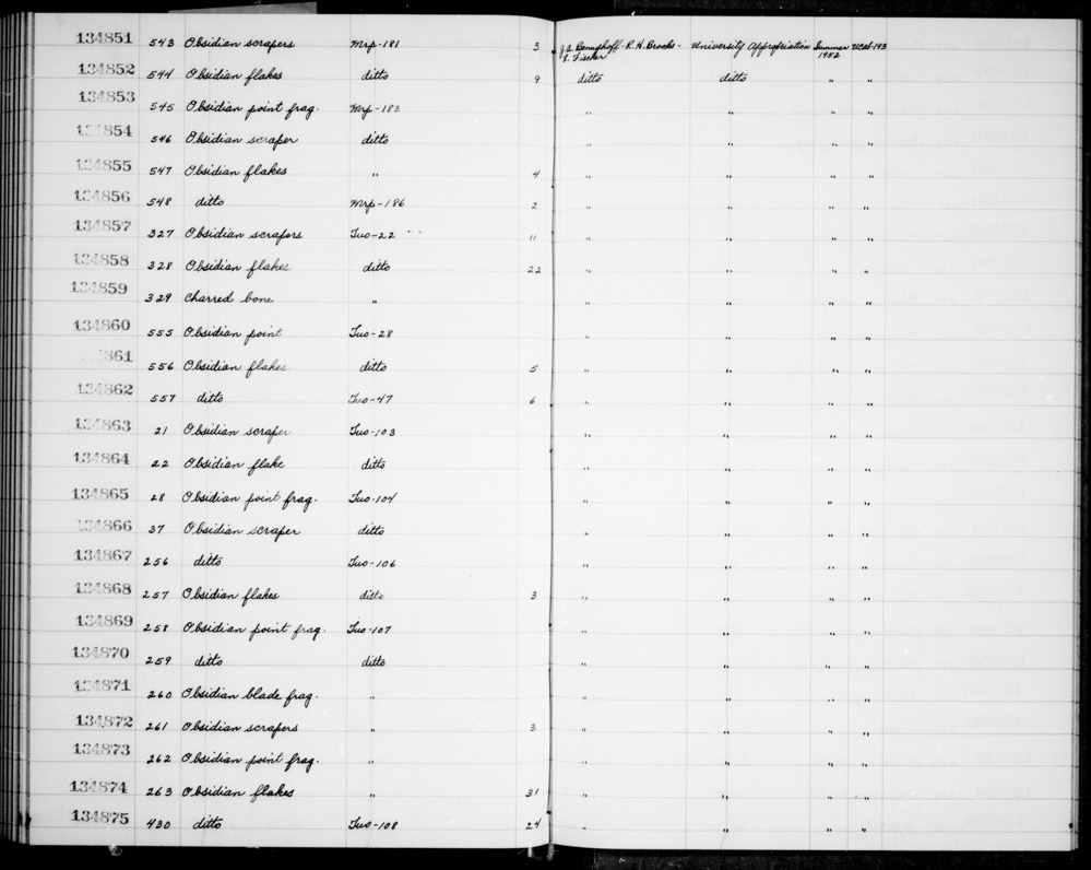 Documentation associated with Hearst Museum object titled Scrapers, accession number 1-134857, described as Obsidian scrapers