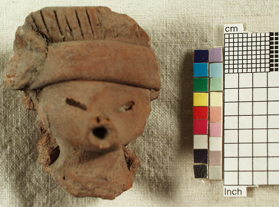 Hearst Museum object titled Figurine head, accession number 3-2715, described as Toltec pottery head