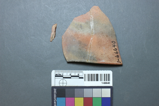 Hearst Museum object titled Potsherd, accession number 1-66640, described as Carrizo Buff II (Sedimentary), hemi-bowl rim.