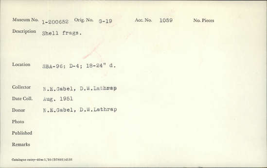 Documentation associated with Hearst Museum object titled Shell fragments, accession number 1-200652, described as Shell fragments