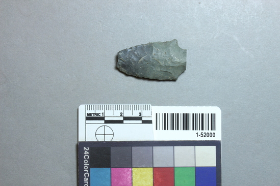 Hearst Museum object titled Projectile point fragment, accession number 1-52000, described as Arrow point fragment.