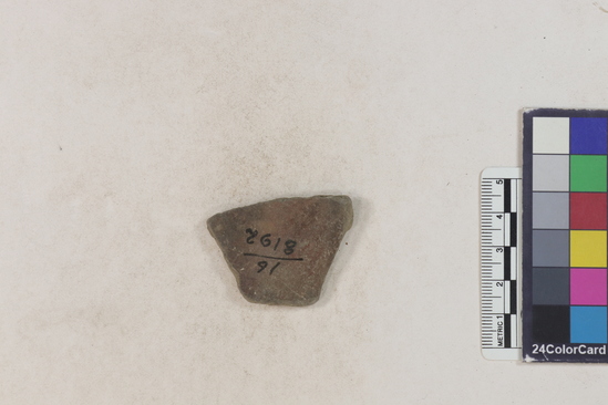 Hearst Museum object 66 of 183 titled Potsherd, accession number 16-8192, described as Potsherd: bodys Section of Manta on beach currently inhabited. Numbers  8111 to 8194 are sherds picked up on beach at low tide.