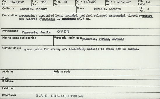 Documentation associated with Hearst Museum object titled Arrowhead, accession number 16-13822, no description available.
