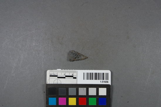 Hearst Museum object titled Projectile point, accession number 1-51656, described as Arrow point fragment, Franciscan Chert.