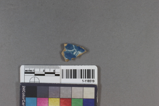 Hearst Museum object titled China fragment, accession number 1-118519, described as China fragment, blue on white.